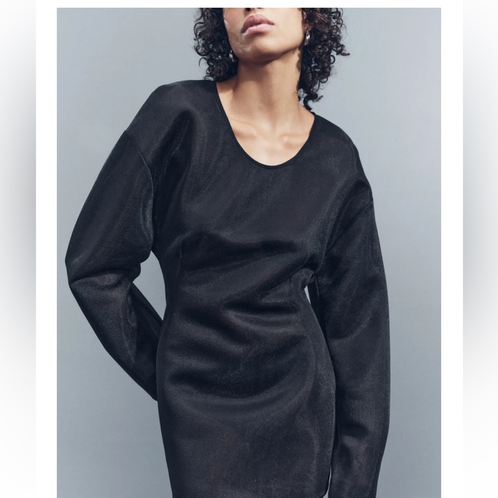 Zara black mesh organza thick long top / mini dress - Picture 7 of 10